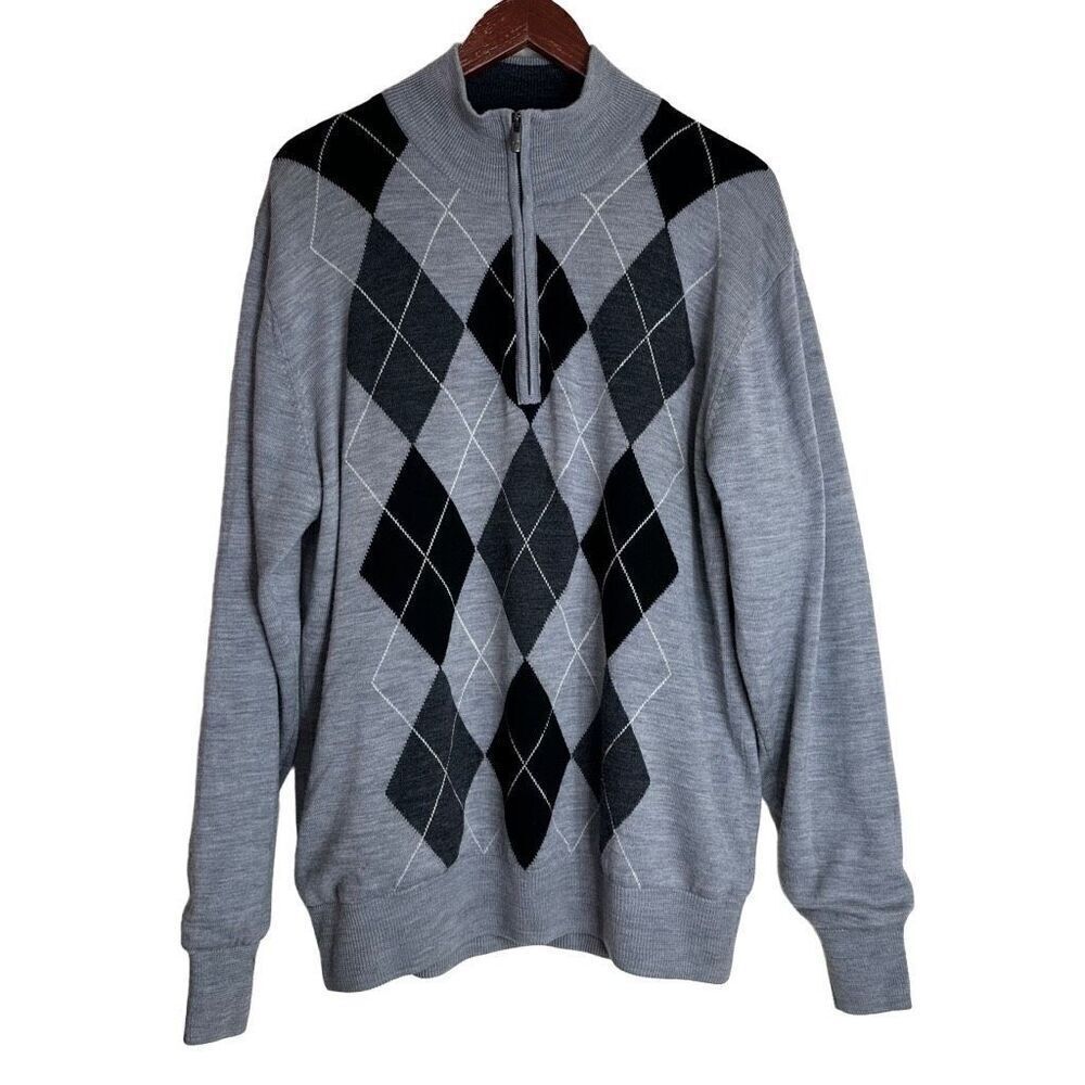 FootJoy Argyle Wool Pullover Sweater Mens Large Lined‎ Preppy Outdoor Golf
